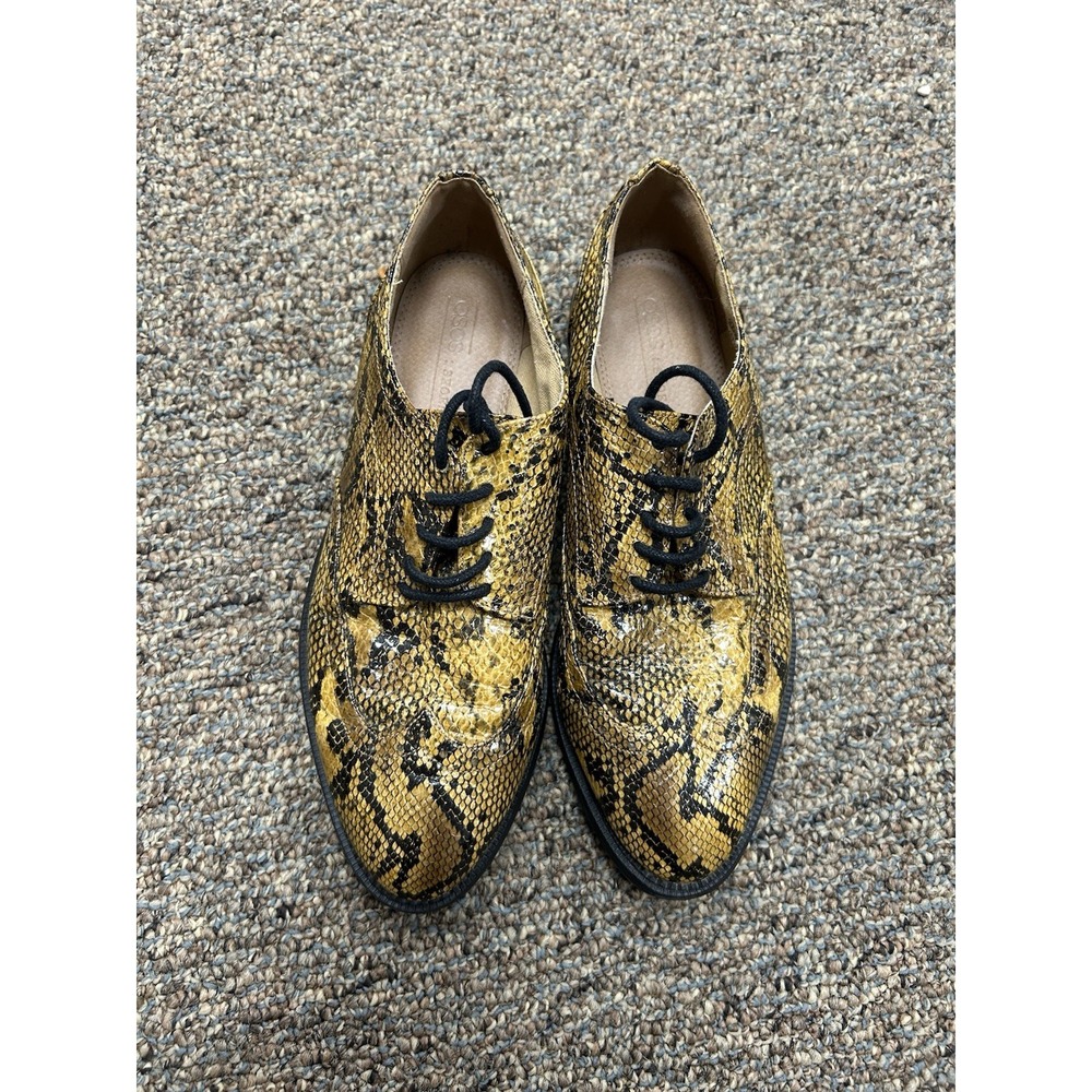Shoes Men Size 5 Women 7 Snake Print Gold Black Wingtip Oxford Casual Flats
